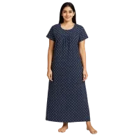 Navy Bliss Floral Printed Cotton Nighty