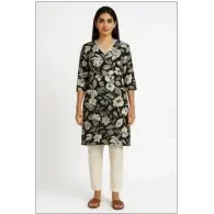 Black Floral Kurta with White Pajama