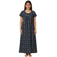 Navy Blue Polka Elegance Cotton Nighty