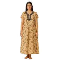 Beige Floral Aura Cotton Nighty