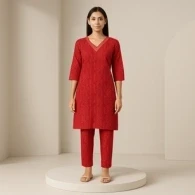 Red Printed Kurta Front