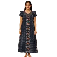 Women’s Navy Blue Printed Cotton Nighty