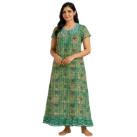 Emerald Checkered Floral Comfort Cotton Nighty