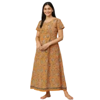 Mustard Floral Elegance Cotton Nighty