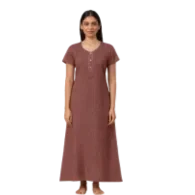 Brown Mist Minimal Printed Cotton Nighty