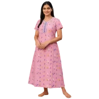 Pink Blossom Geometric Printed Cotton Nighty